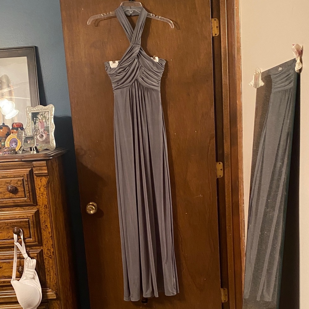 Bebe Elegant Gray Halter Maxi Dress
